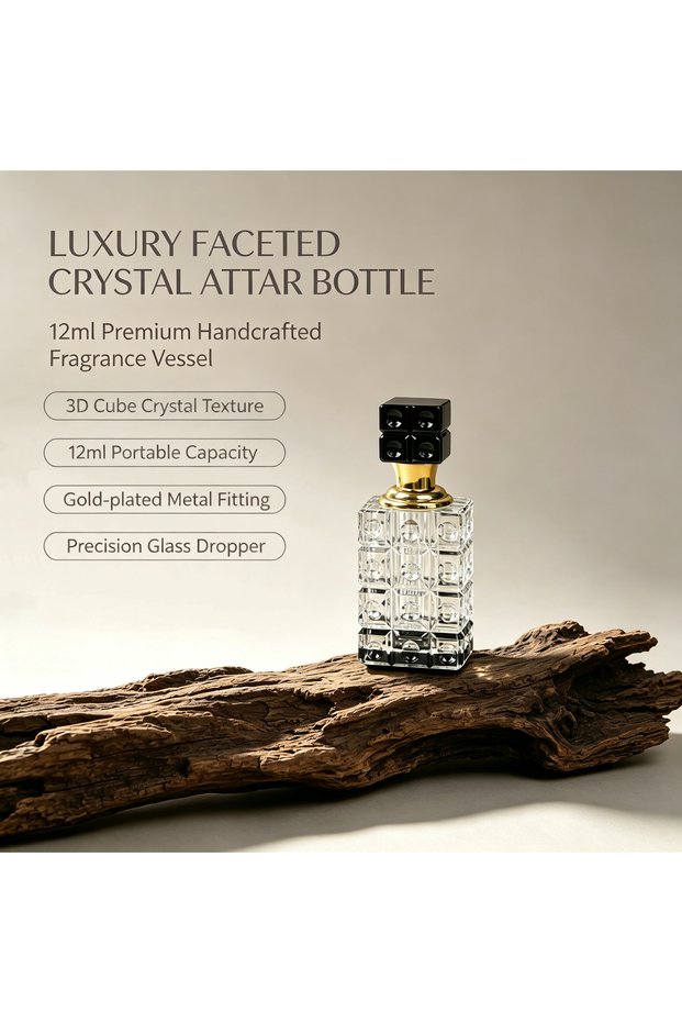 Luxury Square Crystal Glass Empty Perfume Bottle with Gold Neck and Colorful Cap. Refillable Essential Oil Dispenser. Elegant Storage for Aromatherapy, DIY Fragrance, and Skincare Serums.