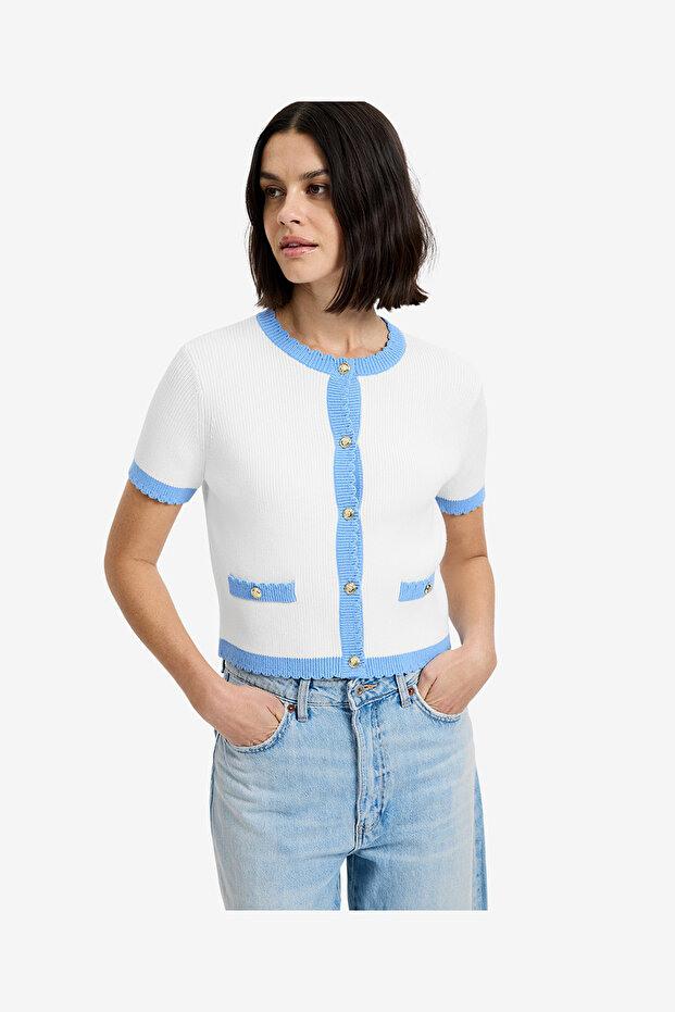 Women's Summer White-Blue Hy Bennet Rib Knit Ss Top