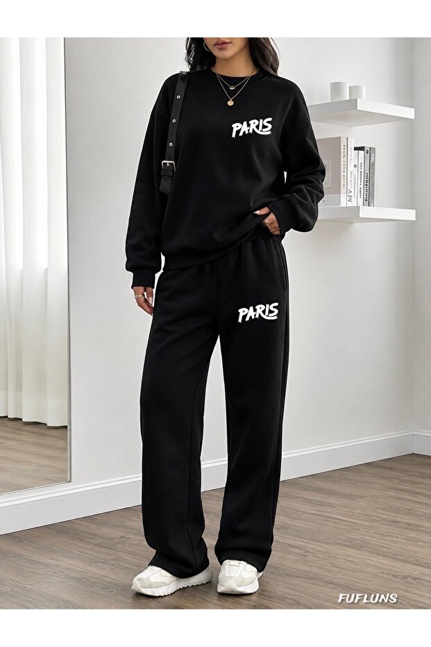 Paris Printed Women's Tube-Collar Bottom/Up Trouser Track Suit Set