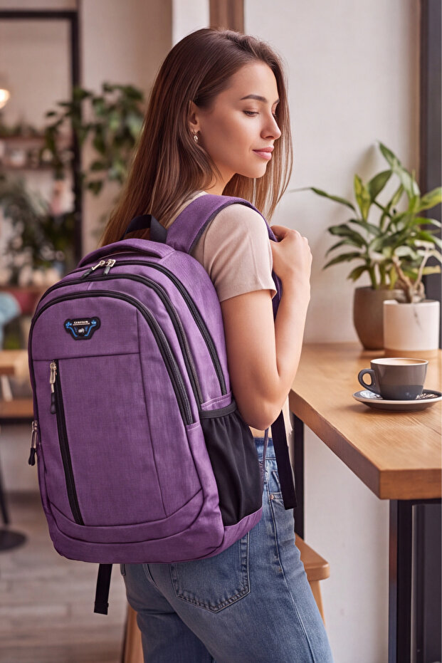 Ergonomic 4-Compartment, Multi-Compartment School and Daily Backpack for Teenagers with Laptop Compartment, Purple, for Middle School and High School.