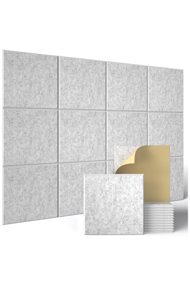 12 Pack Acoustic Wall Panels with Self-Adhesive,12" X 12" X 0.4" Sound Proof Foam Panels, Decorative Soundproof Wall Panels, Sound Proof Absorbing Tiles for Home&Offices, Silver Gray