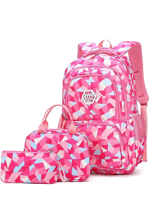 School Backpack for Girls, Teenage Laptop Bags Backpack and Lunch-Bag Set for Girls-Boys School Elementary Bookbags, 3Pcs Primary School Bag Backpack with Lunch Kit