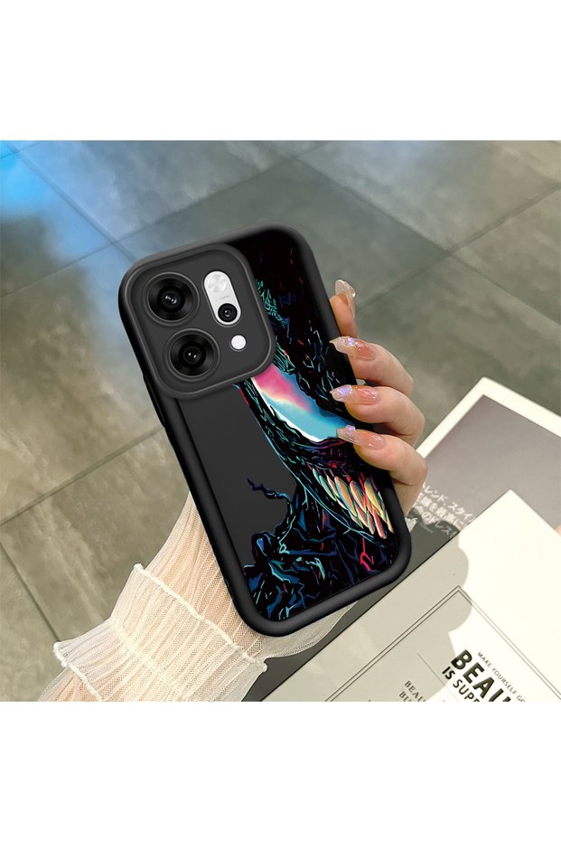 Oppo Reno14 Pro Compatible Black Silicone Shockproof Venom Case with Camera Protection