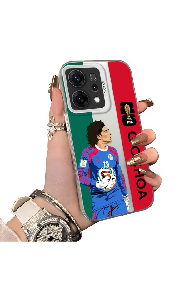 Oppo Reno 14/14F Compatible Hard Acrylic Back Silicone Edge Lens Protection Star Football Player Case