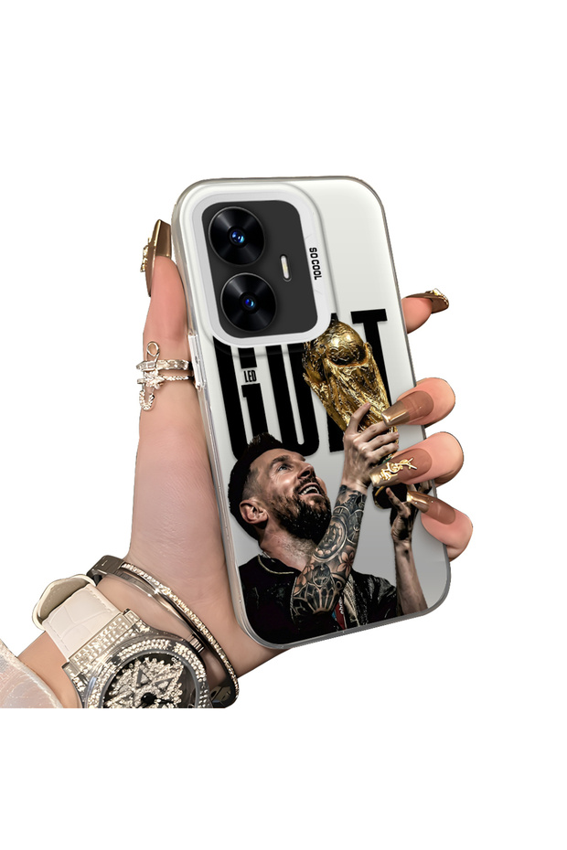 Realme C55 Compatible Hard Acrylic Back Silicone Edge Lens Protection Star Football Player Case