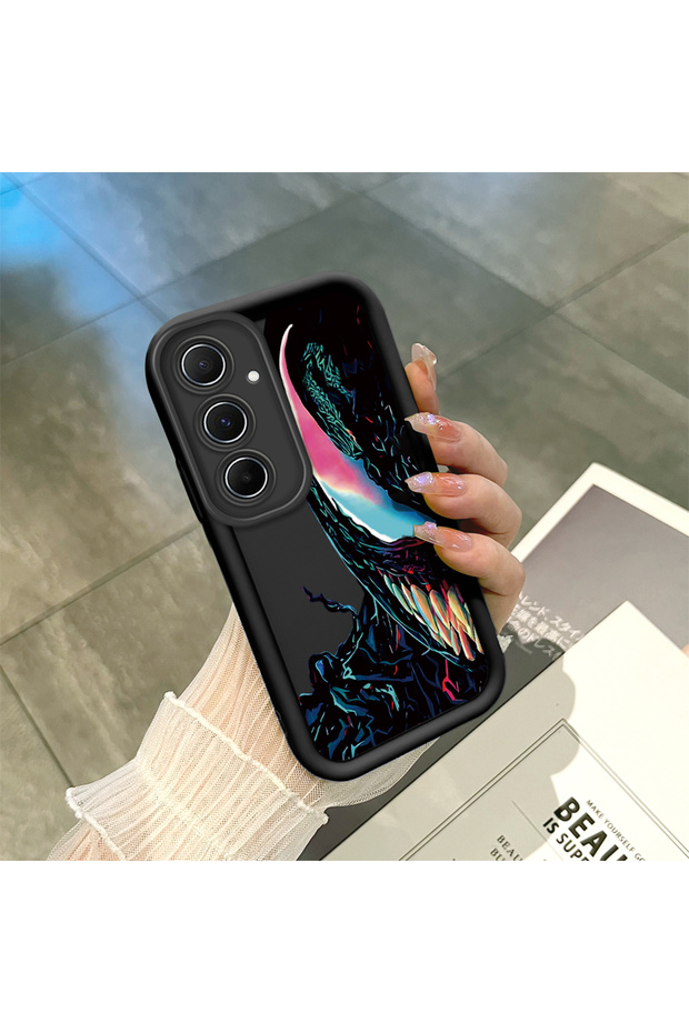 Samsung Galaxy A55 Compatible Black Silicone Shockproof Venom Case with Camera Protection