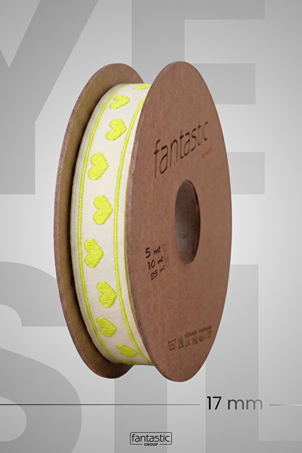 Heart Patterned Woven Ribbon 10 Meters (17mm Width) – 100% Polyester Hobby, Packaging, and Decoration Ribbon