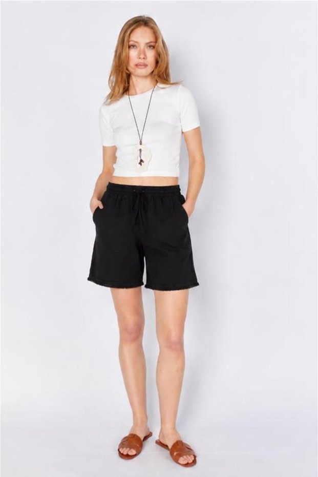 Women's Black Gabardine City-Style Shorts with Tie Waist