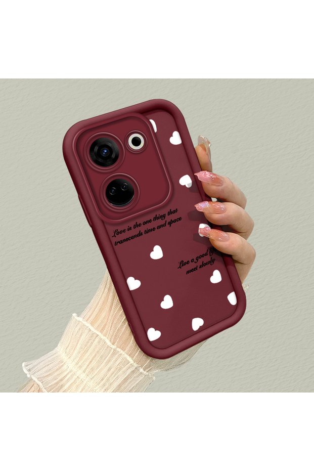 Tecno Camon 20 Compatible Maroon Color Simple Heart English Sentence Pattern Shock Resistant Silicone Case