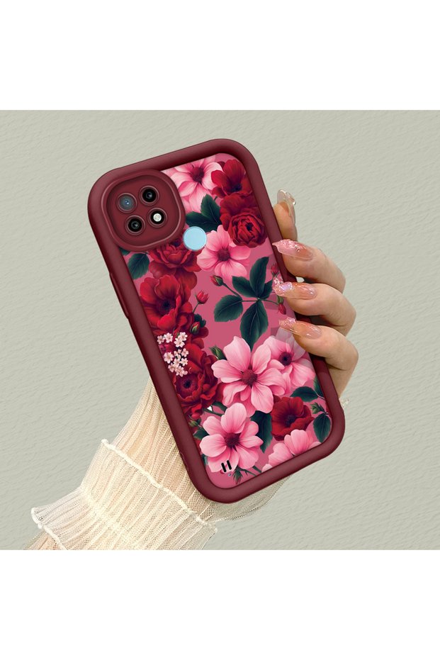 Realme C21 Compatible Pink Ground Vivid Color Flowers Pattern Shock Resistant Silicone Case