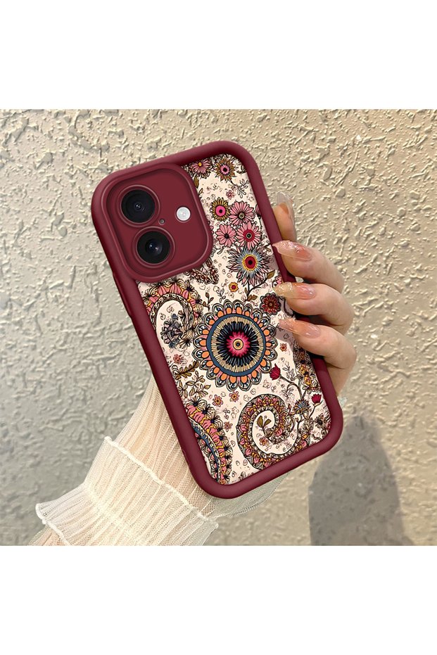 iPhone 16 Plus Compatible Retro Ethnic Floral Print Shock-Absorbing Daily Protective Case
