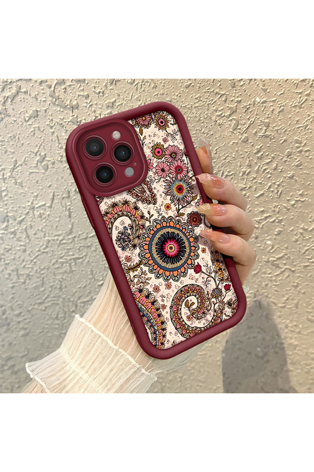 iPhone 15 Pro Max Compatible Retro Ethnic Floral Print Shock-Absorbing Daily Protective Case