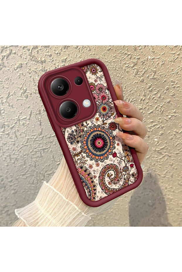 Redmi Note 14S Compatible Retro Ethnic Floral Print Shock-Absorbing Daily Protective Case