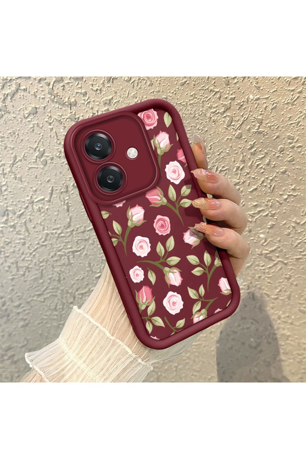 Oppo A3/A3X 4G/5G Compatible Burgundy Background Rose Flower Pattern Soft Silicone Shockproof Case