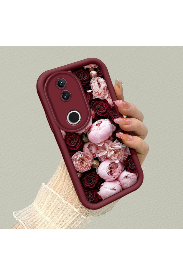 Vivo V50 Compatible Shock-Absorbing Silicone Case with Abundant Floral Vintage Rose Print