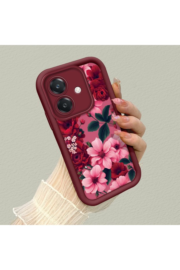 Oppo A3/A3X 4G/5G Compatible Pink Ground Vivid Color Flower Pattern Shock Resistant Silicone Case