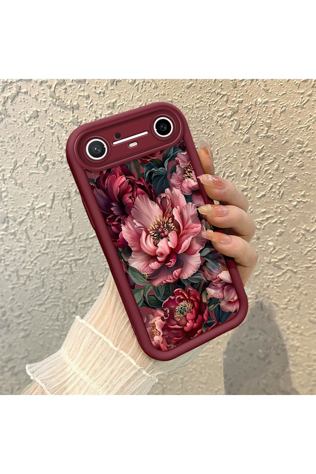 Tecno Spark Slim/Pova Slim Compatible Stylish Burgundy Frame Nostalgic Peony Pattern Daily Use Case