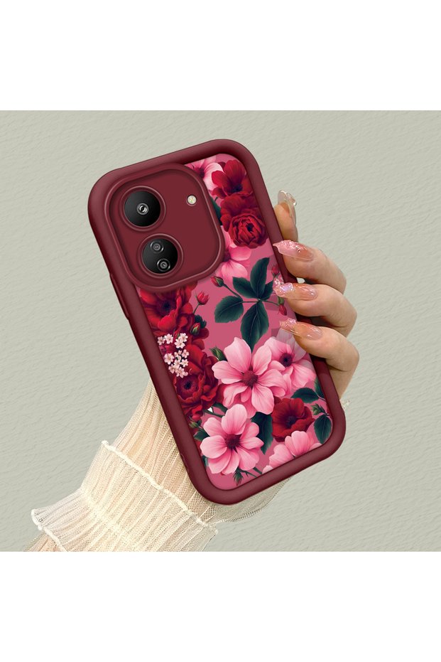 Poco C65 Compatible Pink Floor Live Color Flower Pattern Shockproof Silicone Case