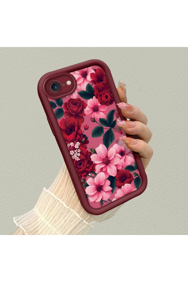 iPhone 7/8/Se 2020 2022 Compatible Pink Ground Vivid Color Flower Pattern Shock Resistant Silicone Case