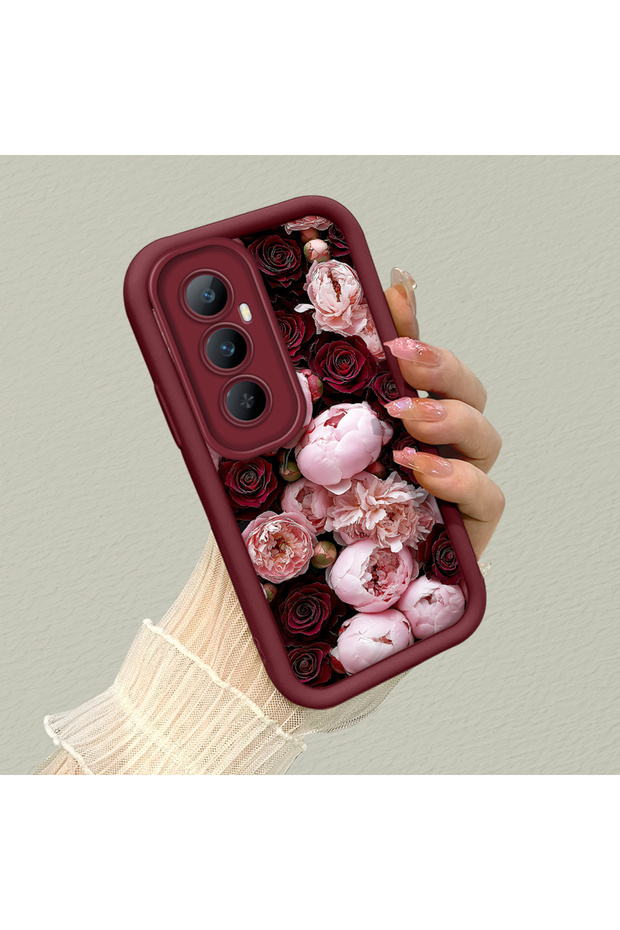 Realme C65 4g Compatible Shock-Absorbing Silicone Case with a Lot of Flowers and Vintage Rose Print
