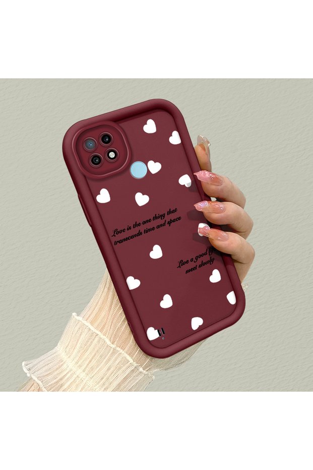 Realme C21 Compatible Maroon Color Simple Heart English Sentence Pattern Shockproof Silicone Case