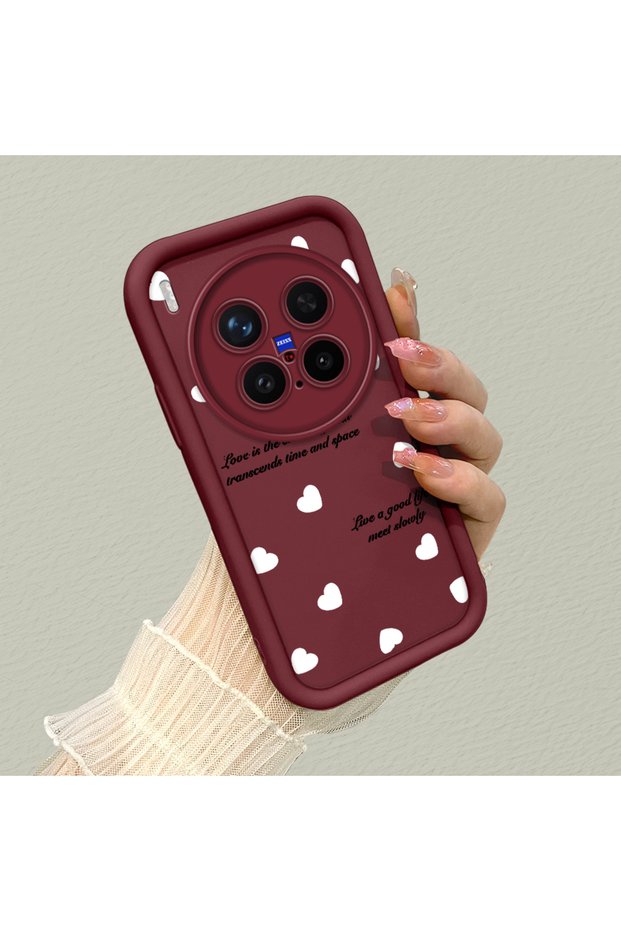 Vivo X300 Pro Compatible Maroon Color Simple Heart English Sentence Pattern Shockproof Silicone Case