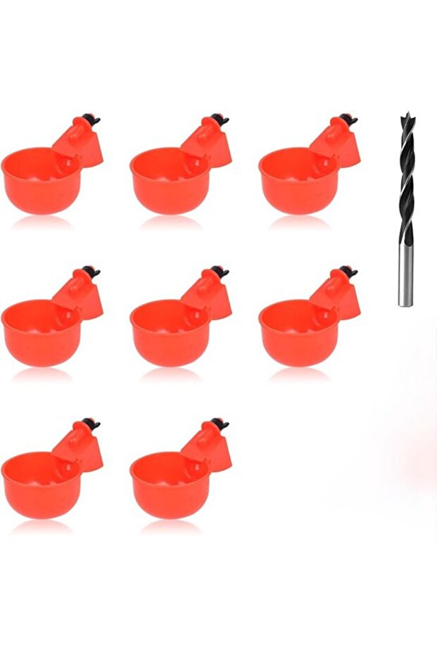 8 chicken waterers with drill bit, red.