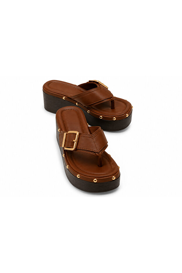 Avelessa Brown Rustic Women's Casual Flip Flops with Buckle Detail and Padded Sole, Comfortable and Stylish