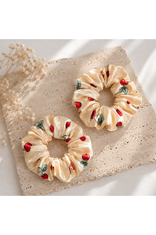 Cherry Dream 2-Piece Satin Scrunchie Set