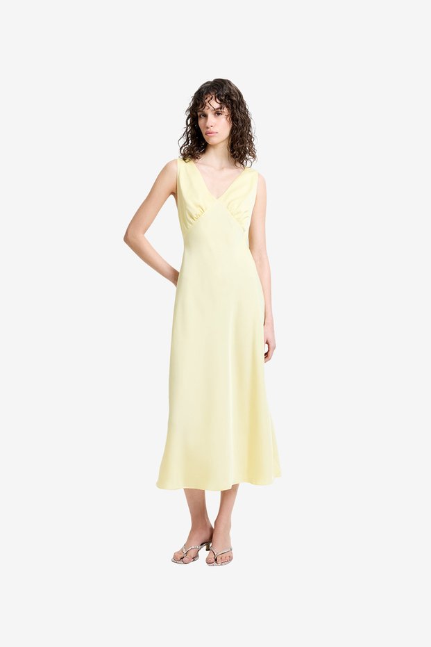 Women's Bernice Satin Twill Butter Yellow Midi Slip Dress