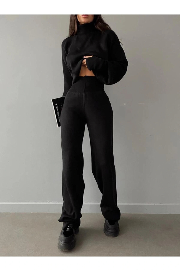Women's Black Finger Hole Knit Set