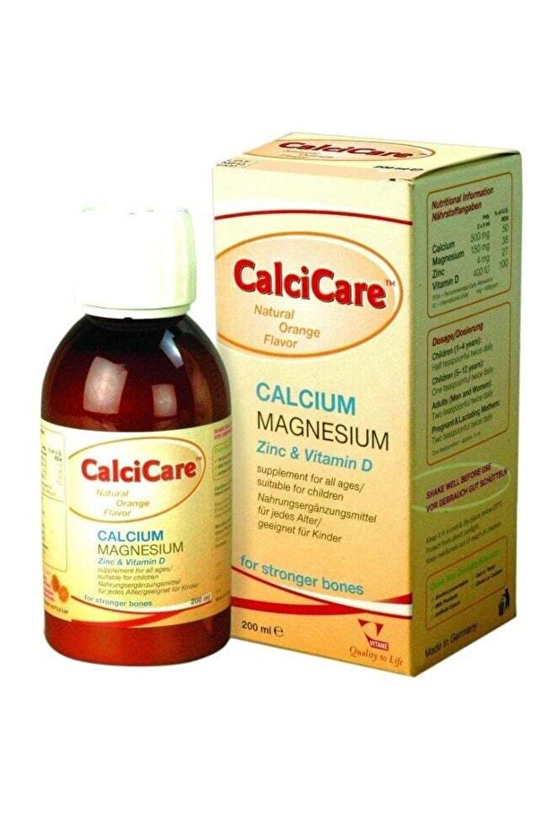 Calcium Magnesium Zinc & Vitamin D Liquid Supplement, 200ml