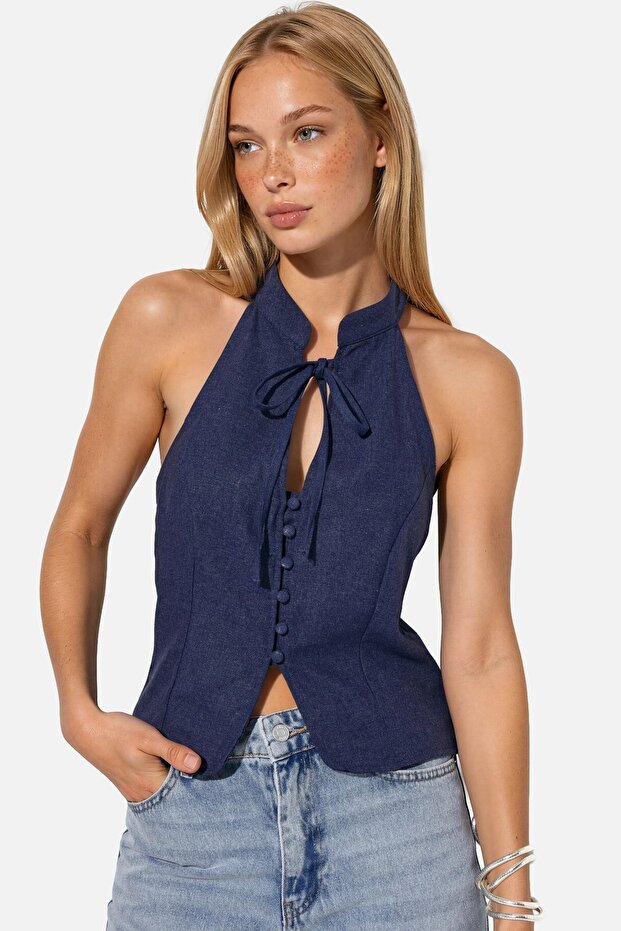 Qipao Halter Collar Buttoned Top