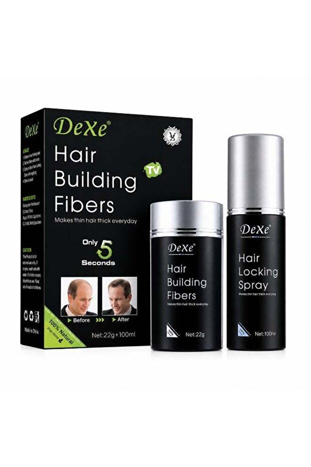 Hair Building Fibers Black & Hair Locking Spray Set, 22g + 100ml, Instant Hair Thickening & Scalp Coverage Solution