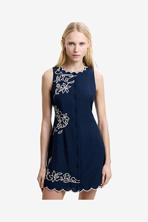 Women's New Navy/Porcelain Calissa Cotton Blend Mini Dress
