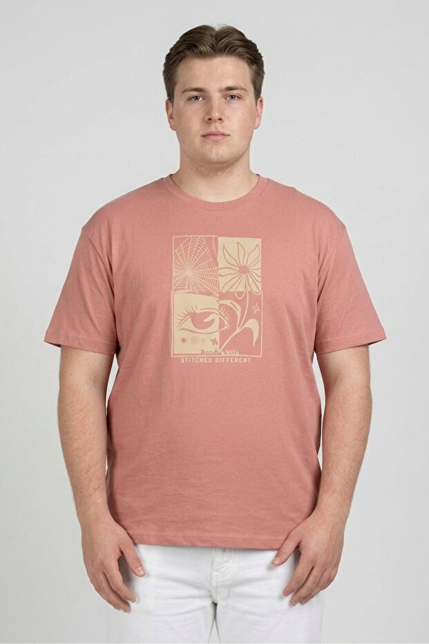 Men Crew Neck Short Sleeve Graphic Print T-Shirt, Dusty Pink