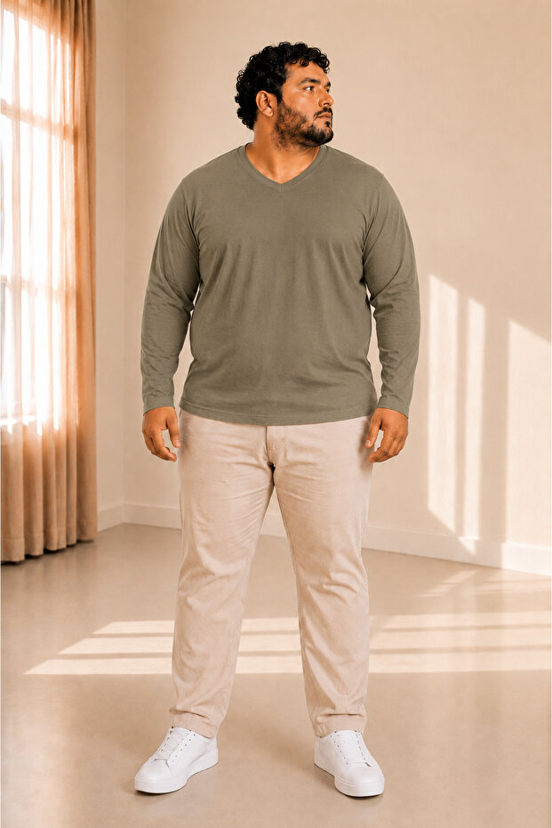 Men's Plus Size Oversize Long Sleeve V Neck T-Shirt 3XL 4XL 5XL 6XL 7XL 8XL 9XL