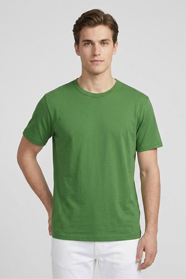 Men Crew Neck Short Sleeve Solid T-Shirt, Green