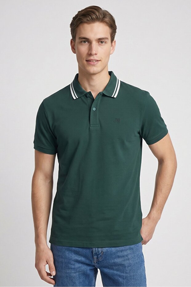 Men Classic Fit Embroidered Logo Short Sleeve Polo Shirt, Dark Green