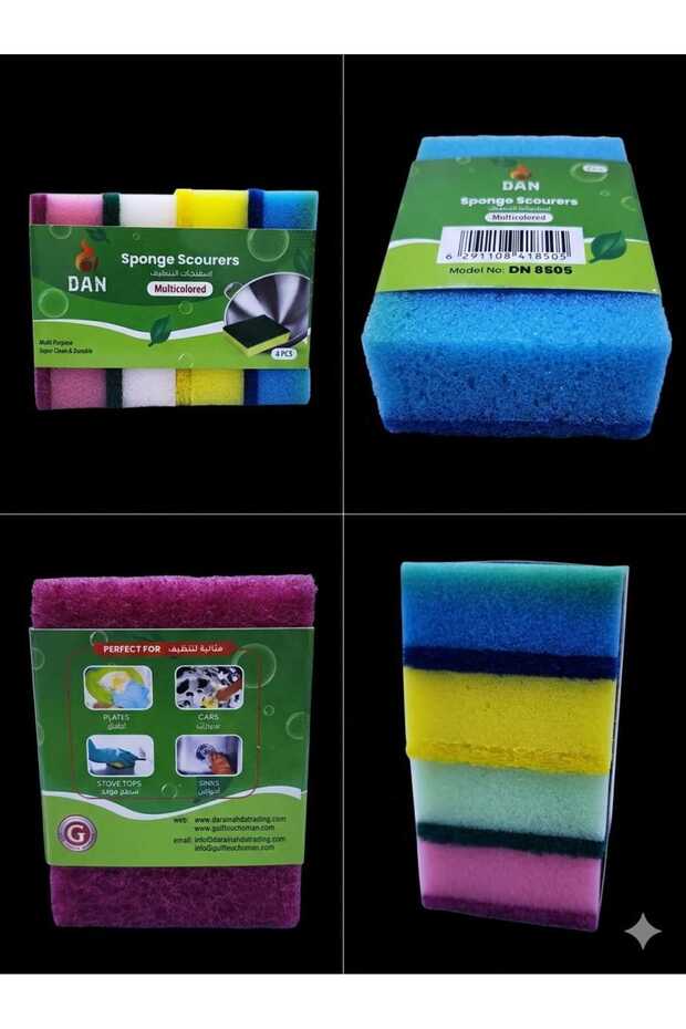 DAN Multi-Purpose Sponge Scourers – (2 x Pack of 4 = 8 Pcs) Durable Kitchen Cleaning Sponges for Heavy Duty Scrubbing