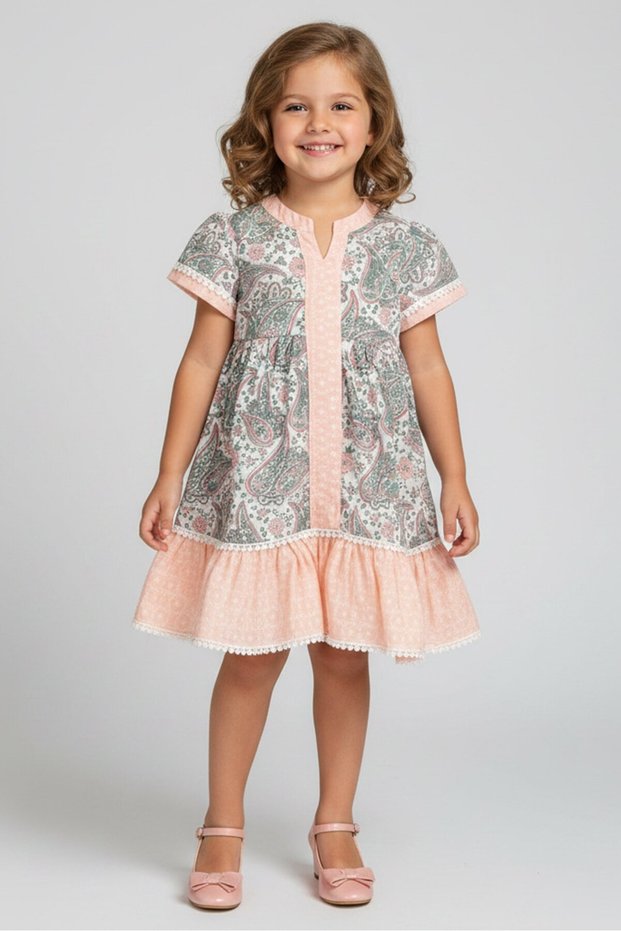Toddlers Girl Paisley Print Dress, Multicolor