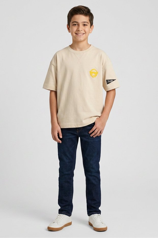 Kids Boy Short Sleeve Graphic Print T-Shirt, Beige