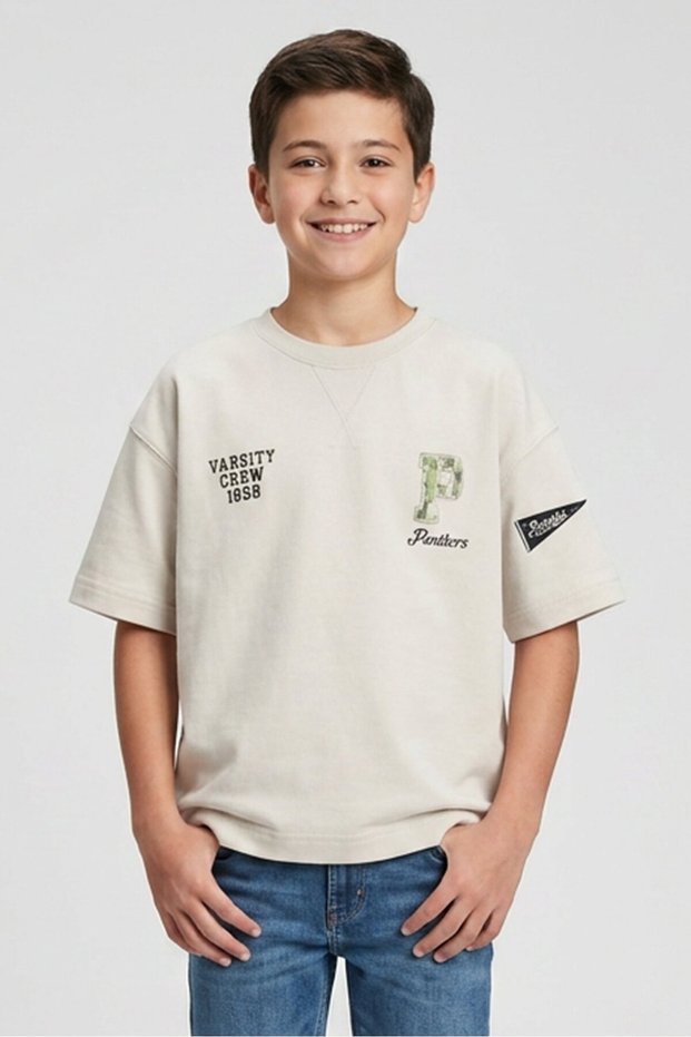 Kids Boy Short Sleeve Graphic Print T-Shirt, Light Grey
