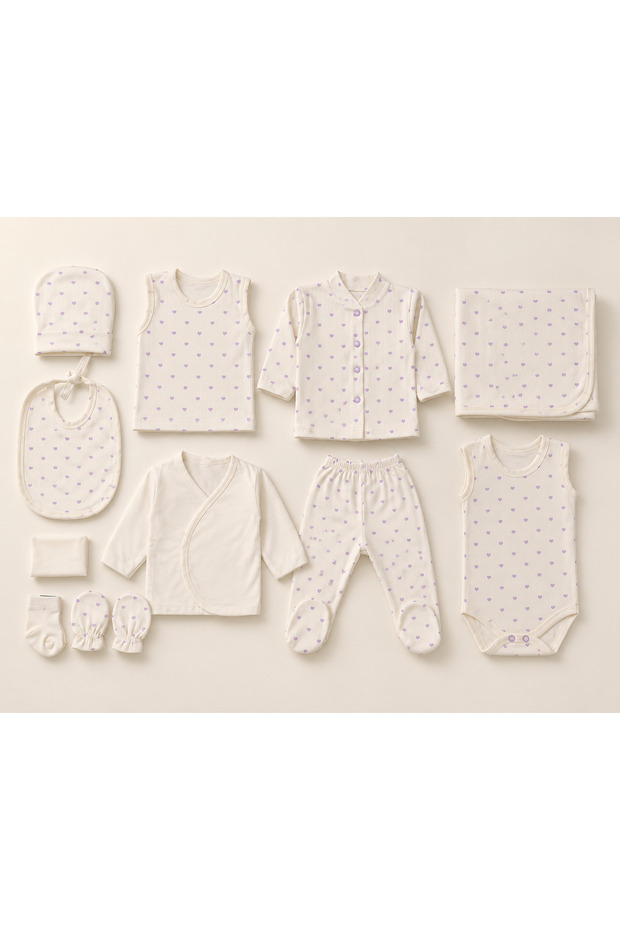 Babynova Premium Heart Patterned 10-Piece Newborn Hospital Discharge Set