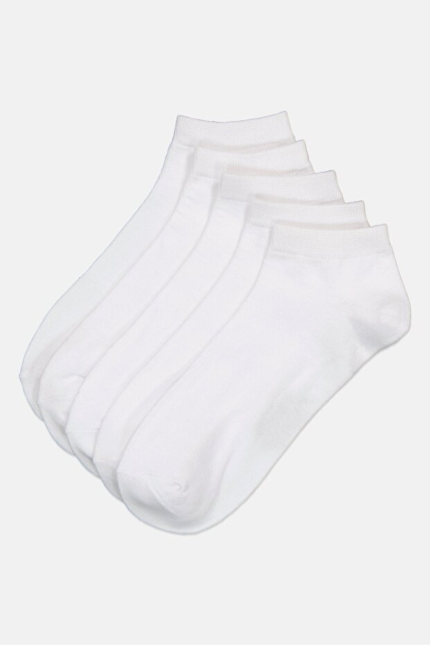 Men 5 Pairs Solid Ankle Socks, White
