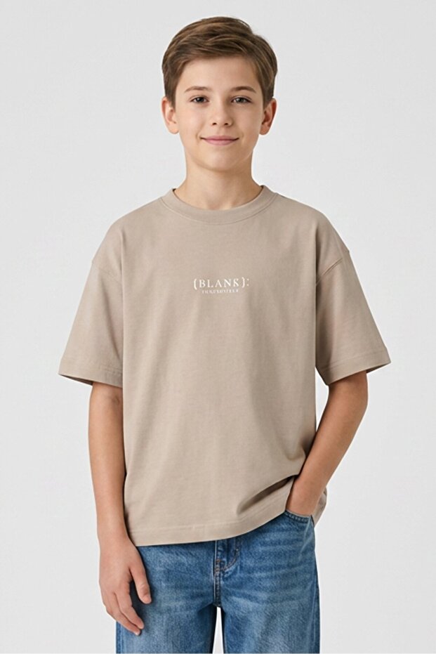 Kids Boy Brand Logo Short Sleeve T-Shirt, Beige