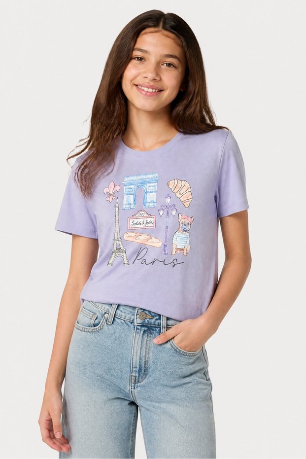 Kids Girl Crew Neck Short Sleeve Graphic Print T-Shirt, Lavender