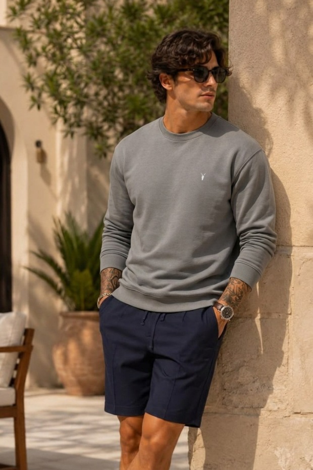 Knitted Long Sleeve Gray Men's Sweatshirt