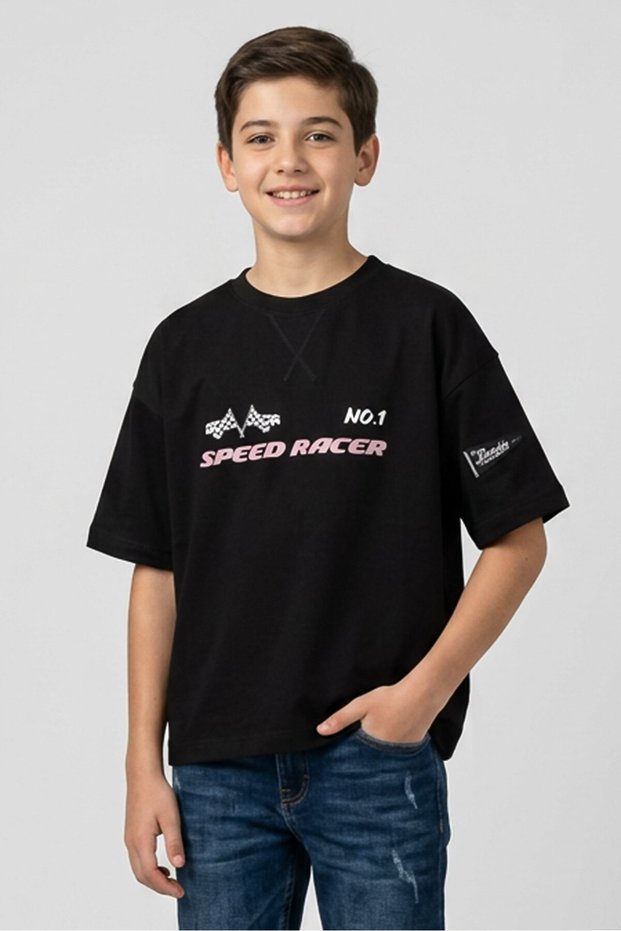 Kids Boy Short Sleeve Graphic Print T-Shirt, Black