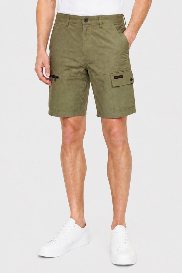 Men Brand Logo Cargo Shorts, Olive